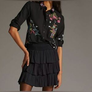 Anthropologie Pilcro Embroidered Black Boho Western Button Down Shirt